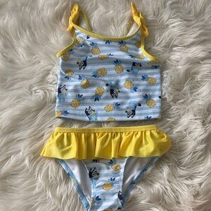 Tropical Pineapple Kids Bikini Set - Yellow and Blue